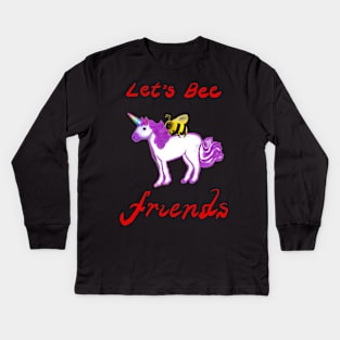 Bee themed gifts for women, men and kids. Let’s Bee friends - honey bee and Rainbow horned unicorn celebrate friendship save the bees Kids Long Sleeve T-Shirt